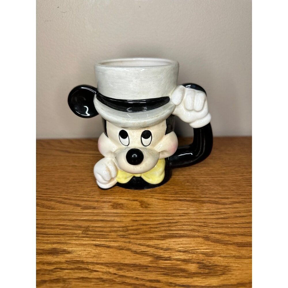 Vintage Disney Mickey Mouse Wearing Top Hat Ceramic Mug, Disney Japan